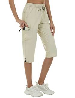 MoFiz Wandershorts Damen Caprihose Sommer Outdoorhose Hotpants Cargo Shorts mit Taschen Khaki Hell XXL von MoFiz