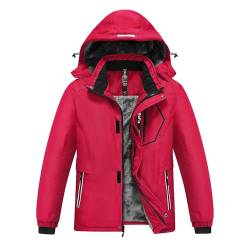 MoFiz Winterjacke Jungen Skijacke Warm Innenfutter Kinder Wasserdichte Winddichte Parka Outdoor Softshelljacken mit Abnehmbare Kapuze Rot S (DE128-140) von MoFiz