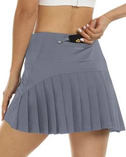 Sportkleider Damen Tennis Rock Frauen Faltenrock Atmungsaktiver Minirock Stretch Hosenrock Sommerrock SkirtRock mit Hose Grau M von MoFiz