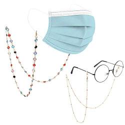 MoKo Damen Brillenketten, 4 Stück Metall Brillenschnur Brillenband Brillenkordel Perlen Brillen Kette Bunte Perlon Gurt für Sonnenbrille Lesebrille - Gold von MoKo