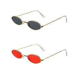 2 Paar Vintage Ovale Sonnenbrille, Retro Oval Sonnenbrillen, Vintage Kleine Sonnenbrille, Kleine Ovale Sonnenbrille, für Frauen, Mädchen, Männer, Party, Foto Requisiten, Kostüm von MoKu