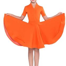 Big Swing Mädchen-Lateintanz-Performance-Kleid Mit Integrierten Shorts, Kinder-Wettkampf-Tanzkleidung, for Mädchen-Ballsaal-Samba-Tango-Cha-Cha-Bühnenfestival-Rennen (Color : Orange, Size : 140) von MoLig