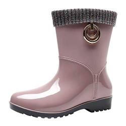 Damen Gummistiefel Gefüttert Einfarbig Warme Regenstiefel Unisex Langschaft Anglerstiefel Winter Fieselregen Warm Gefüttert Halbhoher Regenstiefel Freizeitschuhe Schnürhalbschuhe Thermostiefel von Mobanna