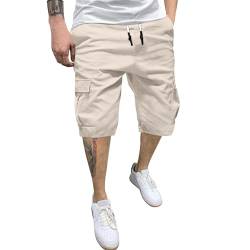 Mobanna Herren-Shorts - mit 6 Taschen Cargohose Herren Kurz, Sommer Chino Baumwolle Elastische Taille Kurze Hosen Lässig Baggy Wanderhose Sport Leichte Laufshorts mit Gummizug Sommerhose Beige M von Mobanna