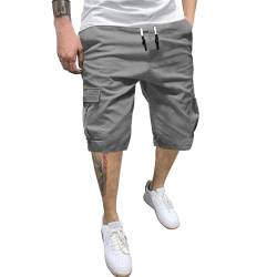 Mobanna Herren-Shorts - mit 6 Taschen Cargohose Herren Kurz, Sommer Chino Baumwolle Elastische Taille Kurze Hosen Lässig Baggy Wanderhose Sport Leichte Laufshorts mit Gummizug Sommerhose Grau L von Mobanna