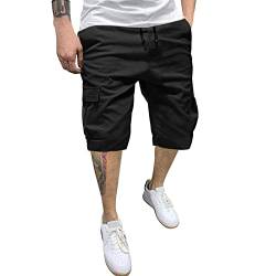 Mobanna Herren-Shorts - mit 6 Taschen Cargohose Herren Kurz, Sommer Chino Baumwolle Elastische Taille Kurze Hosen Lässig Baggy Wanderhose Sport Leichte Laufshorts mit Gummizug Sommerhose Schwarz L von Mobanna