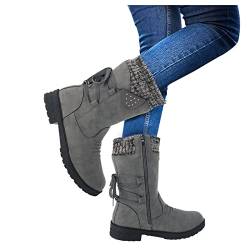 Mobanna Overknee Stiefel Damen Warme Winterstiefel Mit Blockabsatz Langschaft Boots Flach Casual Cowboy Stiefel Reißverschluss Klassisch Westernstiefel Winterschuhe Gefüttert Gummistiefel von Mobanna