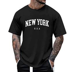 Oversize Shirt Herren - Rundhals Kurzarm Tshirt, mit New York Grafik Kreativen Buchstaben T-Shirt Vintage Drucken Streetwear Sommer Lose Oberteile Männer Atmungsaktiv Sportshirts Schwarz XL von Mobanna