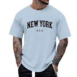 Oversized Tshirt Herren - New York Kleidung Shirt, mit Buchstaben Drucken T-Shirt Rundhals Kurzarm Lose Sommer Oberteile Mode Vintage Streetwear Sport Casual Lang Tops Blau L von Mobanna