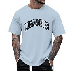 Tshirt Herren Oversize - Rundhals Kurzarm Los Angeles Tshirt, Kreativen Grafik Buchstaben T-Shirt Casual Lose Oberteile Vintage Drucken Streetwear Männer Mode Shirts Sport Tops Blau XL von Mobanna