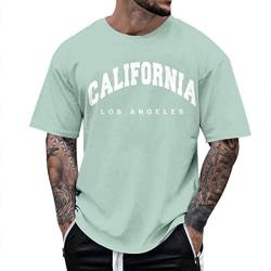 Tshirt Herren Oversize - Rundhals Kurzarm Los Angeles Tshirt, Kreativen Grafik Buchstaben T-Shirt Casual Lose Oberteile Vintage Drucken Streetwear Männer Mode Shirts Sport Tops Mintgrün XXL von Mobanna