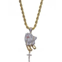 Moca Jewelry Hip Hop Iced Out Bling Betende Hände Kreuz Anhänger Kette Halskette Zirkonia 18K vergoldet für Herren, Messing, Zirkonia, Diamant von Moca Jewelry
