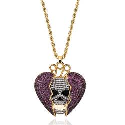 Moca Jewelry Hip Hop Iced Out Bling Heart Broken Shantou Crown Demon Solid Pendant Necklace Micro-Pave Simuliert Diamond 18K Gold Plated Couple Novelty Punk Necklace for Men Women von Moca Jewelry