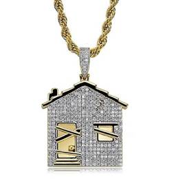 Moca Jewelry Hip Hop Kreative Hausform Ice Out Anhänger voll simulierte Diamantkette 18 K vergoldet Halskette für Männer Frauen von Moca Jewelry