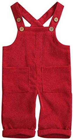 Kids Baby Girl Boy Latzhose Overalls Ärmellose verstellbare einfarbige Jumpsuit-Hose Winterhose Kleidung (Red,6-12 Monate) von MoccyBabeLee