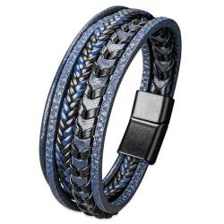 Mochity Herren Armband schwarz, Armband Leder Armreif Braun, Lederarmband für Männer in Blau, Geflochten Armband Schmuck Geschenke Für Herren Männer (Stil A, Blau) von Mochity