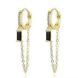 Gold Ohrringe Goldene Ohrringe Damen Mit schwarzem Tropfen Und Kette, Gold Ohrringe Für Frauen 14K Creolen Gold Für Mädchen Ohrringe Gold Für Männer 2PCS mit von Mocicafier