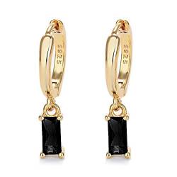 Gold Ohrringe mit schwarzem Tropfen, Creolen Gold für Frauen 14K Goldene Ohrringe Damen für Mädchen und Männer 2PCS von Mocicafier