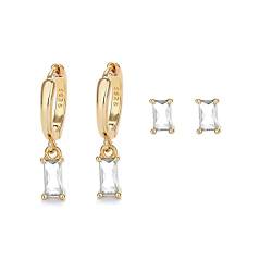 Goldene Ohrringe Damen mit weißem Zirkon Drop, Gohrringe Gold Set für Frauen Ohrringe Gold und Ohrstecker Gold für Mädchen 2Pairs von Mocicafier