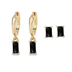 Ohrringe Gold mit schwarzem Tropfen, Ohrringe Gold Set für Frauen Schwarz Ohrstecker Set Hypoallergene Schmuck für Mädchen und Männer 2Pairs von Mocicafier