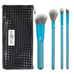 MODA Royal & Langnickel Make-up-Pinsel-Set, 5-teilig, mit Tasche, inklusive Winkelmischer, Diffusor, Lidfalten- und Triad-Augenpinsel, Metallic Blau von Moda