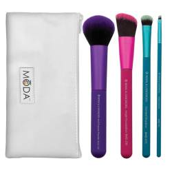 MODA Royal & Langnickel Make-up-Pinsel-Set mit Tasche, 5-teilig, Mehrzweck-Puder, Winkel-Foundation, gewölbter Schatten und Winkel-Linerpinsel, mehrfarbig von Moda
