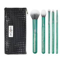 MODA Royal & Langnickel Make-up-Pinsel-Set mit Tasche, 6-teilig, für Puder, Konturen, Lidschatten, Smoky Eye, Winkel-Liner, Smaragdgrün von Moda