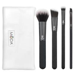 MODA Royal & Langnickel Pro Make-up-Pinsel-Set für jeden Tag, mit Tasche, inklusive – Mehrzweckpuder, Winkel-Foundation, gewölbter Schatten und abgewinkelter Eyeliner-Pinsel, Schwarz von Moda