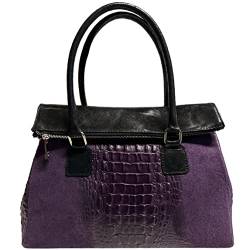 Modarno Damen-Tasche aus echtem Wildleder mit Griff mit abnehmbarem Schultergurt/Wildledertasche mit Kokosdruck, 38 x 14 x 25 cm, violett von Modarno