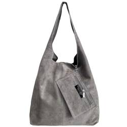 Modarno Damen Umhängetasche Wildleder Clutch Umhängetasche Schultertasche Shopper Damen Echtleder, grau von Modarno