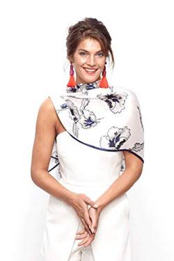 Modassori Damen-Mode Schal, Artikelname Lily Blue, 100% Mulberry Seide Blau Weiß Lilien-Muster Kollektion Frühjahr Sommer 2024 von Modassori
