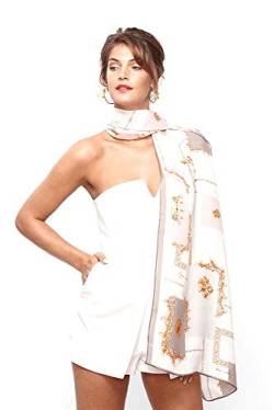 Modassori Damen-Mode Schal Seide Weiß Rosa Gold Artikelname Queen´s Vice Muster royal Kollektion Frühjahr Sommer 2024 von Modassori