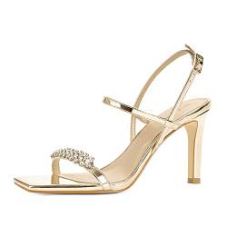 Modatope Riemchensandalen mit Strass-Absätzen Sandalen Offener Zehenbereich Knöchelriemen High Heel Sandalen für Frauen, A-Gold, 39 EU von Modatope