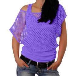 Damen 80er Jahre T Shirts Neon Fischnetz Mesh Shoulder Tops Fany Kleid für Frauen (Tops + Weste) von Modaworld