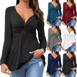 Damen Tops T-Shirts für Damen Lang Twist Knot T-Shirts Tie Front Comfy Tee Casual Top Loose Fit T-Shirts Langarmshirt von Modaworld