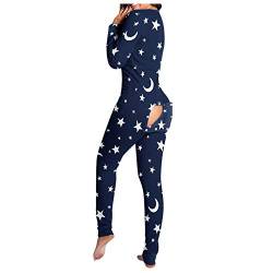 Einteiler Schlafanzug für Damen Baumwolle Hausanzug Nachtwäsche Sexy Jumpsuit Mit Geknöpfte Klappe Frühling und Winter Strampelhöschen Body mit Po-Klappe Langarm Eng Strampler Pyjama für Weiblich von Modaworld