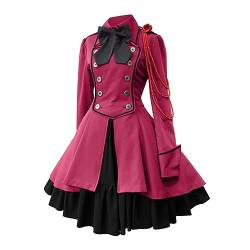 Gothic Kleidung Damen Elegant Rockabilly Kleid Swing A-Linie Partykleider Vintage Steampunk Kostüm Hohe Taille Cocktailkleid Festliches Halloween Petticoat Faltenrock Mittelalterkleid von Modaworld