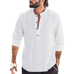 Hemden für Männer Herren Hemd Langarm Herren Baumwolle Leinenhemd Henley Shirt Fit Freizeithemd Männer Oberteile Shirts von Modaworld