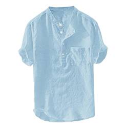 Herren Leinenhemd leinen Shirt Sommerhemd Kurzarm Hemden mit Stehkragen Kurze Knopfleiste von Modaworld