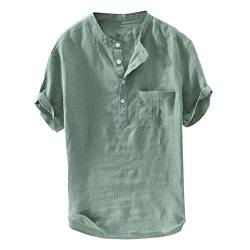 Herren Leinenhemd leinen Shirt Sommerhemd Kurzarm Hemden mit Stehkragen Kurze Knopfleiste von Modaworld