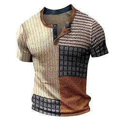 Herren Tshirts Vintage 3D Drucken T-Shirt Henley-Shirt lässige Kurzarm V-Ausschnitt Tshirts Kurze Ärmel,Sommer Blusen Tops zuknöpfen Kurze Shirts Ärmel Mode Bluse Sportshirt von Modaworld