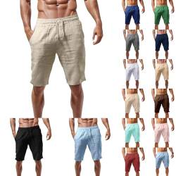 Herrenshorts Leinen leichte luftige Sommershorts einfarbige lockere Passform Kurze Freizeithose Yoga Jogger Casual Sweatpants von Modaworld