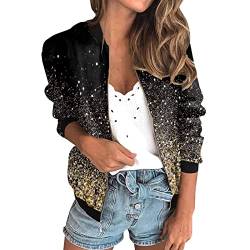 Modaworld Damen Bomberjacke BLUMENPRINT Sommer Blumen BLÜTEN Flower Muster Bomber Jacke Retro Piloten Biker Mantel Blouson Fliegerjacke KURZ MIT REIßVERSCHLUSS Zip Blogger von Modaworld