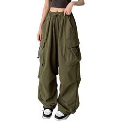 Modaworld Damen Cargo Hose Cargohose Baggy Hose y2k Track Pants Niedrige Taille Locker Lange Hosen Streatwear Pants mit Taschen Tunnelzug von Modaworld