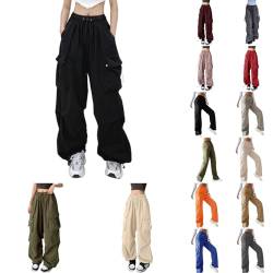 Modaworld Damen Cargo Hose Cargohose Baggy Hose y2k Track Pants Niedrige Taille Locker Lange Hosen Streatwear Pants mit Taschen Tunnelzug von Modaworld