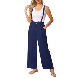 Modaworld Damen-Overall für Frühling Sommer, einfarbig, abnehmbarer, verstellbarer Träger, Freizeithose, gerader Schlauch, elastische Taille lange Hose von Modaworld