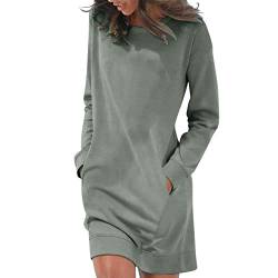 Modaworld Damen Sweatkleid Langarm Kleider Sweatshirt Dress Lässig Sportliche Longshirt Tops Minikleider mit Logodruck Herbst (grau, M) von Modaworld