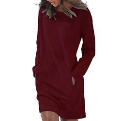 Modaworld Damen Sweatkleid Langarm Kleider Sweatshirt Dress Lässig Sportliche Longshirt Tops Minikleider mit Logodruck Herbst (rot, XXL) von Modaworld