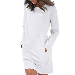 Modaworld Damen Sweatkleid Langarm Kleider Sweatshirt Dress Lässig Sportliche Longshirt Tops Minikleider mit Logodruck Herbst (weiß, M) von Modaworld