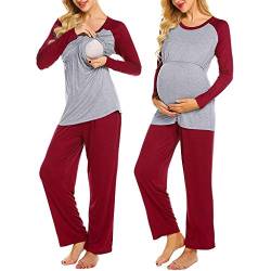 Modaworld Damen Winter Stillpyjama Langarm gestreift Thermo Umstandsschlafanzug Set Umstandsmode Hausanzug für Schwangerschaft Stillzeit von Modaworld